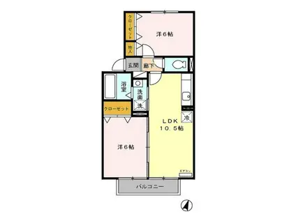 リバティーベル I/II(2LDK/2階)の間取り写真