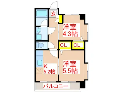さくらヒルズ新屋敷壱番館(2K/5階)の間取り写真