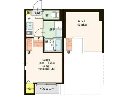 ハーモニーテラス旭丘堤III(1K/1階)の間取り写真