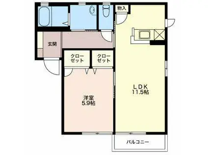 クレセールおぶせA棟(1LDK/1階)の間取り写真