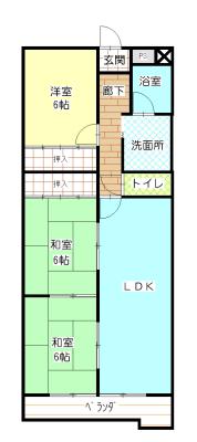 ヒルトンブルー(3LDK/2階)の間取り写真