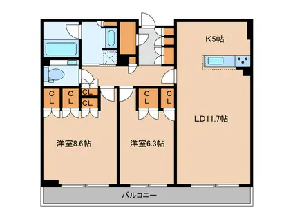 WAZAC函館・五稜郭ミヤビコート(2LDK/17階)の間取り写真
