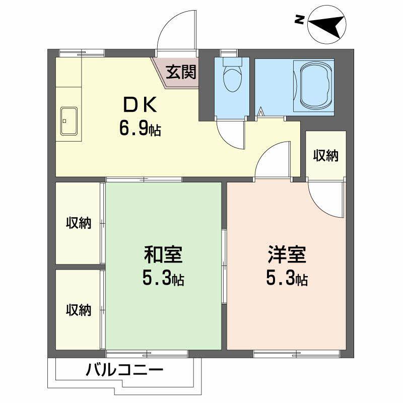 ハニーハイツC(2DK/2階)の間取り写真