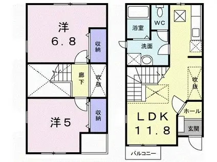 ソレーユC(2LDK/1階)の間取り写真