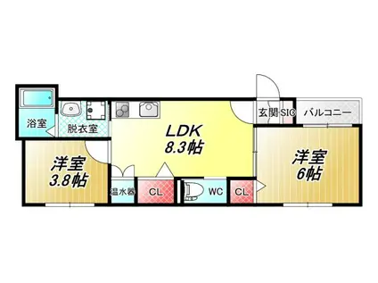 ルミエール弥刀(2DK/1階)の間取り写真