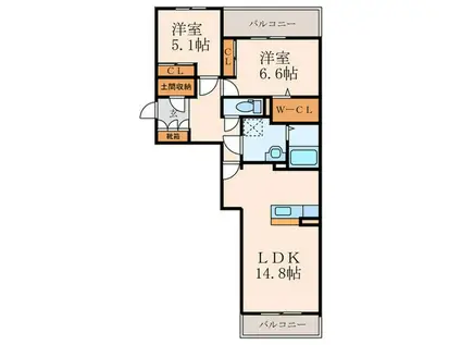 ヴィラ ダンク上到津(2LDK/1階)の間取り写真