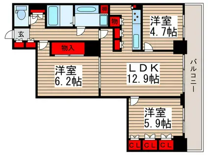 ライブタワー武蔵浦和(3LDK/36階)の間取り写真