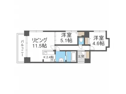 ビッグパレス南4条(2LDK/11階)の間取り写真