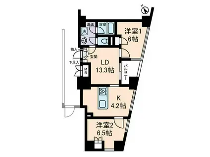 グランシティーラピュタタワー(2LDK/11階)の間取り写真