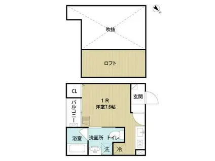 シエル若林(ワンルーム/1階)の間取り写真