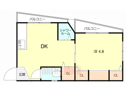 ウエストリバー(1DK/2階)の間取り写真