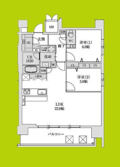 スプランディッド本町グラン(2LDK/18階)の間取り写真