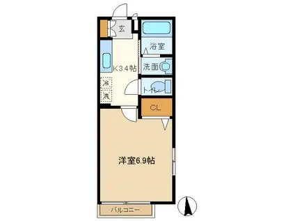 ロベリアC(1K/1階)の間取り写真