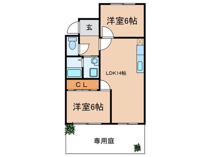 メゾンドール小島(2LDK/1階)の間取り写真
