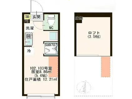 ハーモニーテラス赤羽志茂II(ワンルーム/1階)の間取り写真