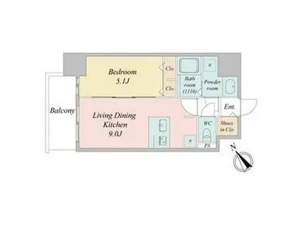 メイクス熱田神宮(1LDK/11階)の間取り写真