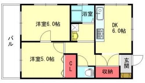 ハイツ清水(2DK/3階)の間取り写真