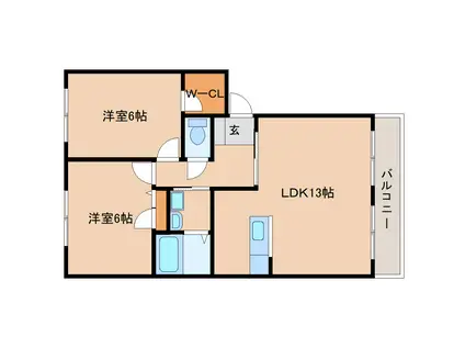 フルール櫟本(2LDK/2階)の間取り写真