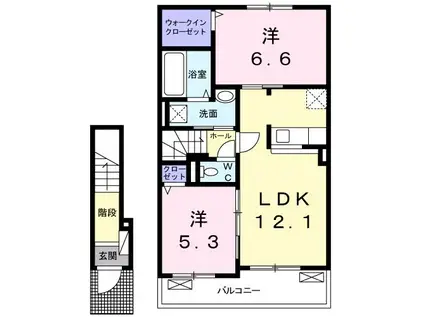 メゾン・グランピエール(2LDK/2階)の間取り写真