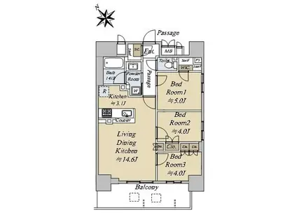 ファインレジデンス福島海老江(3LDK/13階)の間取り写真