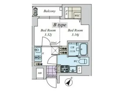 クリアル日本橋浜町(1K/2階)の間取り写真