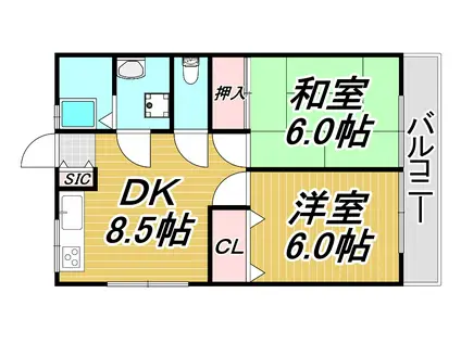 第6豊マンション(2DK/3階)の間取り写真
