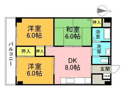 幟町熊本ビル(3DK/8階)の間取り写真