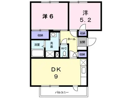 ラ・フィーネ(2DK/3階)の間取り写真