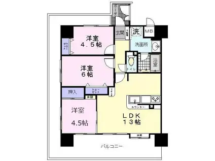 フェニックス堺東(3LDK/6階)の間取り写真