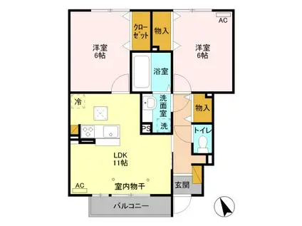 パセオ フロレスタ B(2LDK/1階)の間取り写真