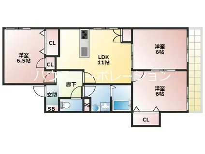 ベルティス塚口(3LDK/1階)の間取り写真