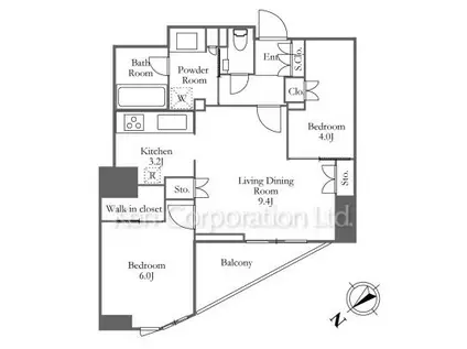 パークホームズ築地グリーンサイド(2LDK/9階)の間取り写真