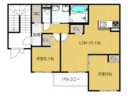 フォルテ元今里(2LDK/1階)の間取り写真