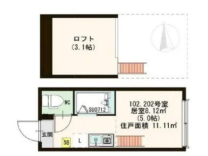 ハーモニーテラス大島(ワンルーム/1階)の間取り写真