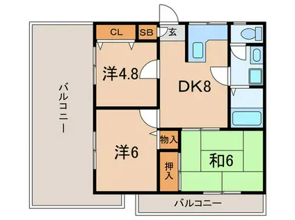 フローラルハイツ・ダイキⅡ(3DK/5階)の間取り写真