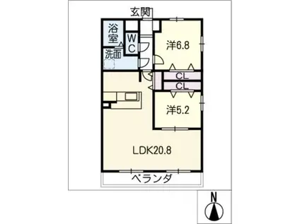 クレスト名城(2LDK/1階)の間取り写真