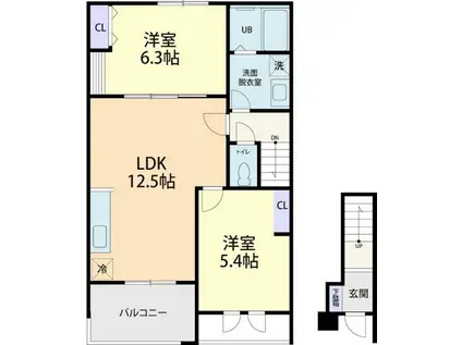 AMABILE(2LDK/2階)の間取り写真