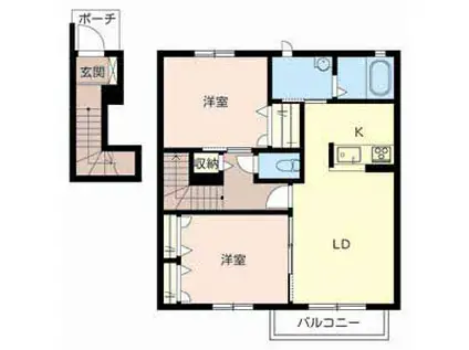 シャーメゾン稲田本町B(2LDK/2階)の間取り写真