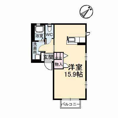 グリーンハイム(ワンルーム/2階)の間取り写真