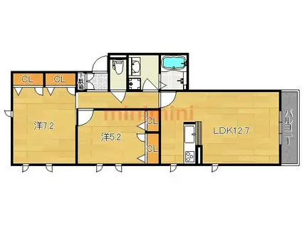 ボナール上穂積(2LDK/2階)の間取り写真