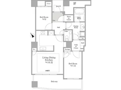 品川Vタワー(2LDK/9階)の間取り写真