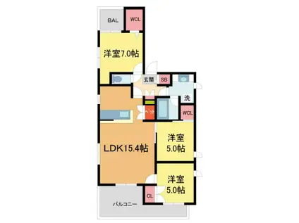 PLUMAGE夙川(3LDK/3階)の間取り写真