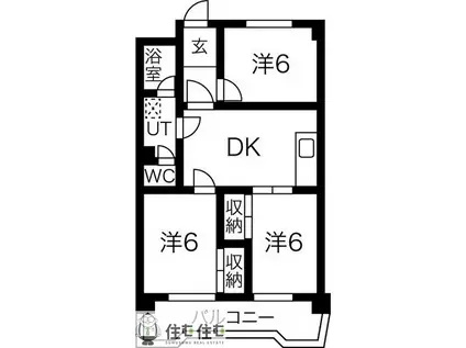 レヂデンス第2梅坪A(3DK/4階)の間取り写真