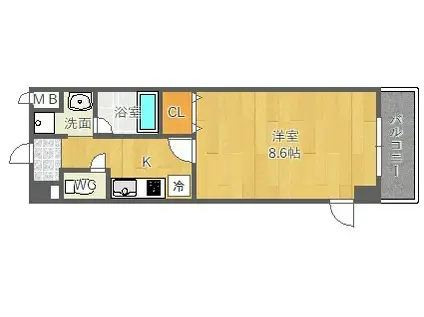 プリマベーラA棟(1K/2階)の間取り写真