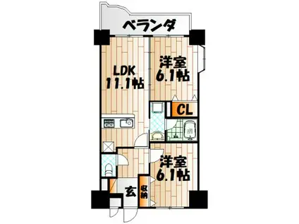 ニューシティアパートメンツ南小倉Ⅰ(2LDK/4階)の間取り写真