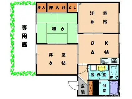 パイングローブ雁の巣 B棟(3DK/1階)の間取り写真