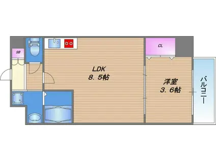 クローバー・グランデ玉造(1LDK/2階)の間取り写真