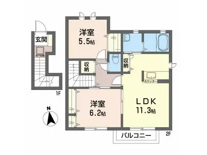 シャーメゾン・ホ・ラグッチ56(2LDK/2階)の間取り写真