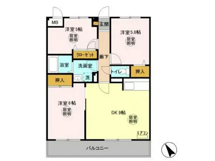 ローズウッド(3DK/3階)の間取り写真