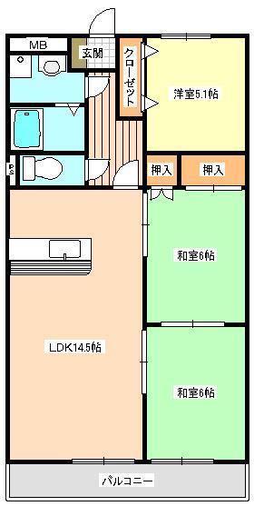 すてーじあ錦ヶ丘(3LDK/1階)の間取り写真